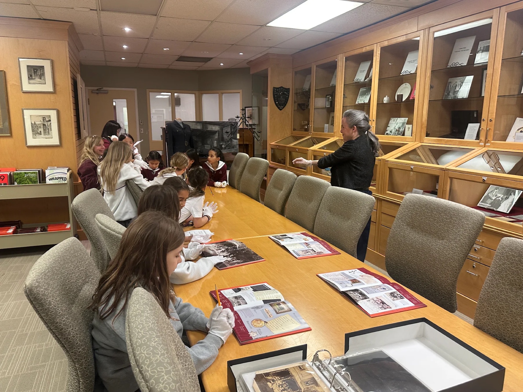 Students examining archival materials
